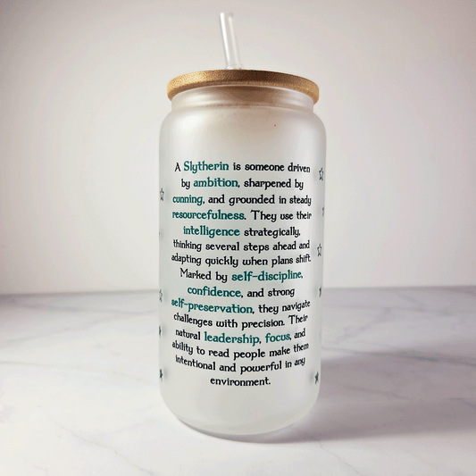 Slytherin Frosted Glass Tumbler with Bamboo Lid & Straw – 500ml (16oz)