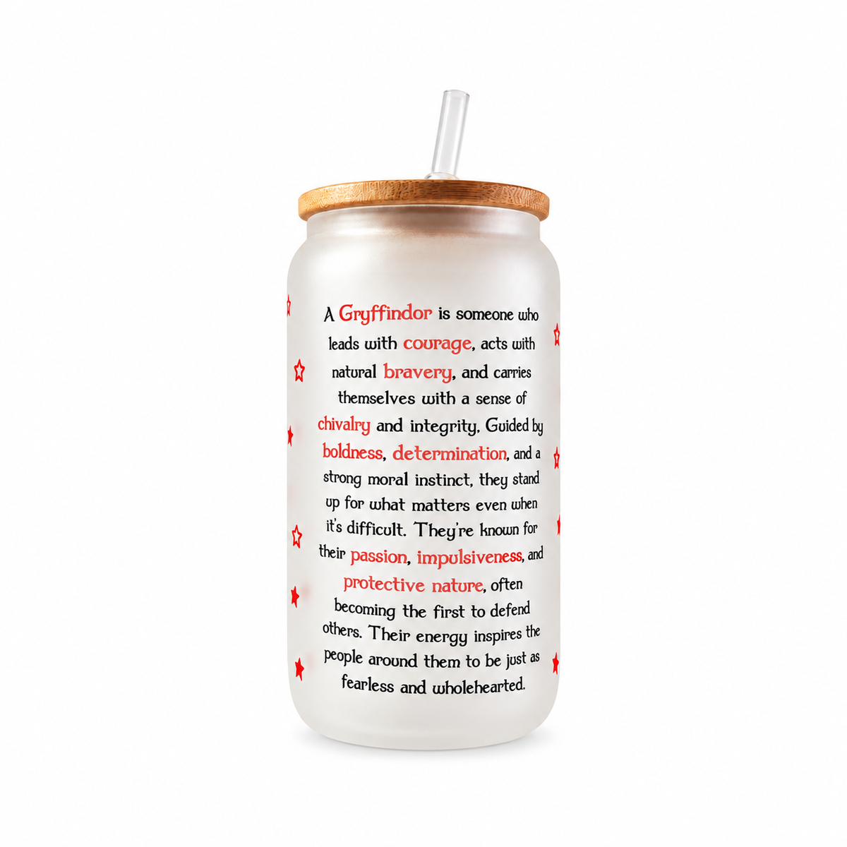 Gryffindor Frosted Glass Tumbler with Bamboo Lid & Straw – 500ml (16oz)