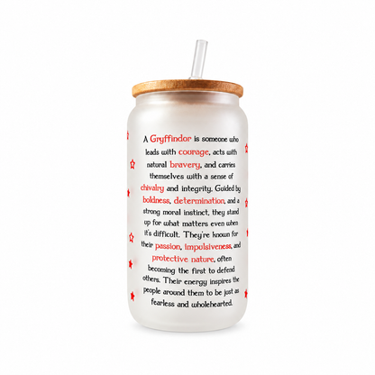 Gryffindor Frosted Glass Tumbler with Bamboo Lid & Straw – 500ml (16oz)