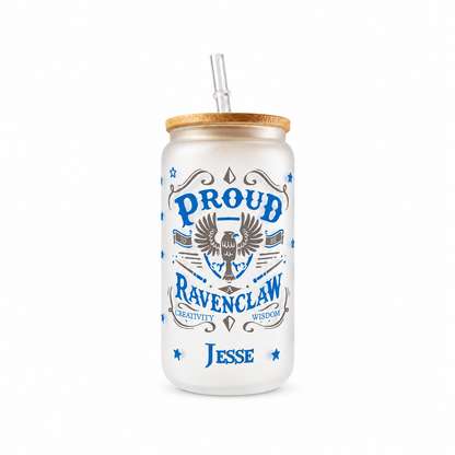 Ravenclaw Frosted Glass Tumbler with Bamboo Lid & Straw – 500ml (16oz)