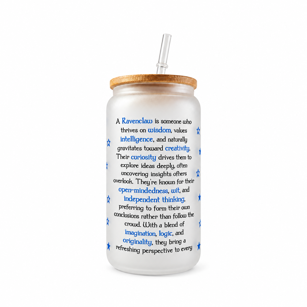 Ravenclaw Frosted Glass Tumbler with Bamboo Lid & Straw – 500ml (16oz)