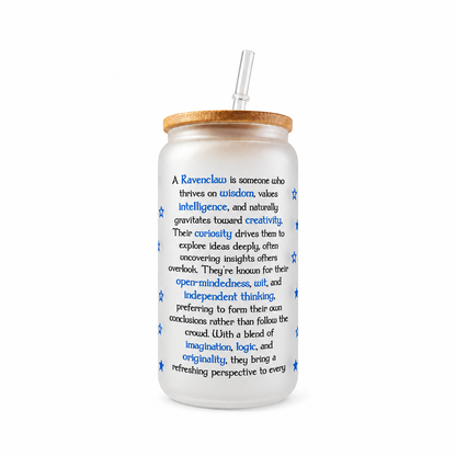 Ravenclaw Frosted Glass Tumbler with Bamboo Lid & Straw – 500ml (16oz)