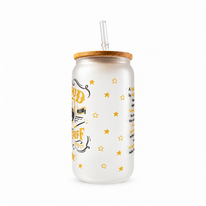 Hufflepuff Frosted Glass Tumbler with Bamboo Lid & Straw – 500ml (16oz)