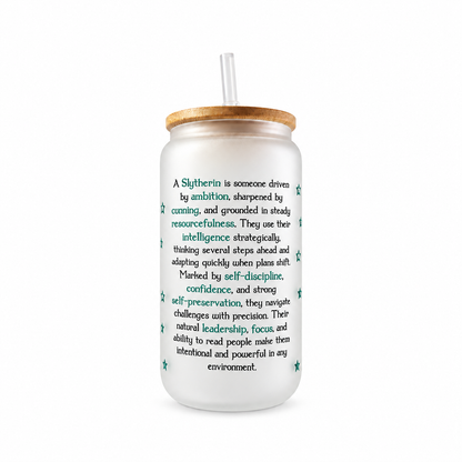 Slytherin Frosted Glass Tumbler with Bamboo Lid & Straw – 500ml (16oz)