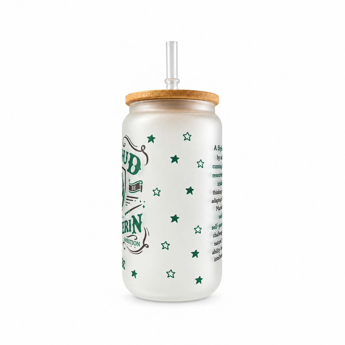 Slytherin Frosted Glass Tumbler with Bamboo Lid & Straw – 500ml (16oz)