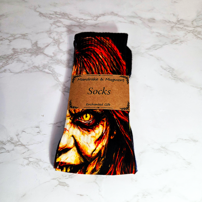 Possessed Girl Horror Socks - Handmade Gift