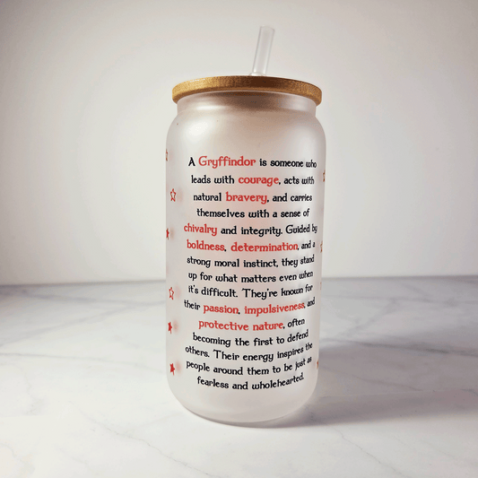 Gryffindor Frosted Glass Tumbler with Bamboo Lid & Straw – 500ml (16oz)