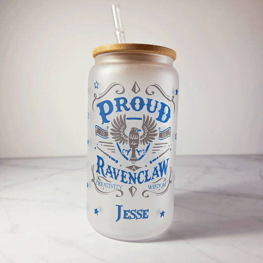 Ravenclaw Frosted Glass Tumbler with Bamboo Lid & Straw – 500ml (16oz)