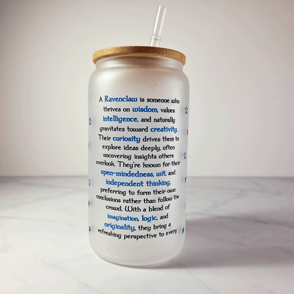 Ravenclaw Frosted Glass Tumbler with Bamboo Lid & Straw – 500ml (16oz)