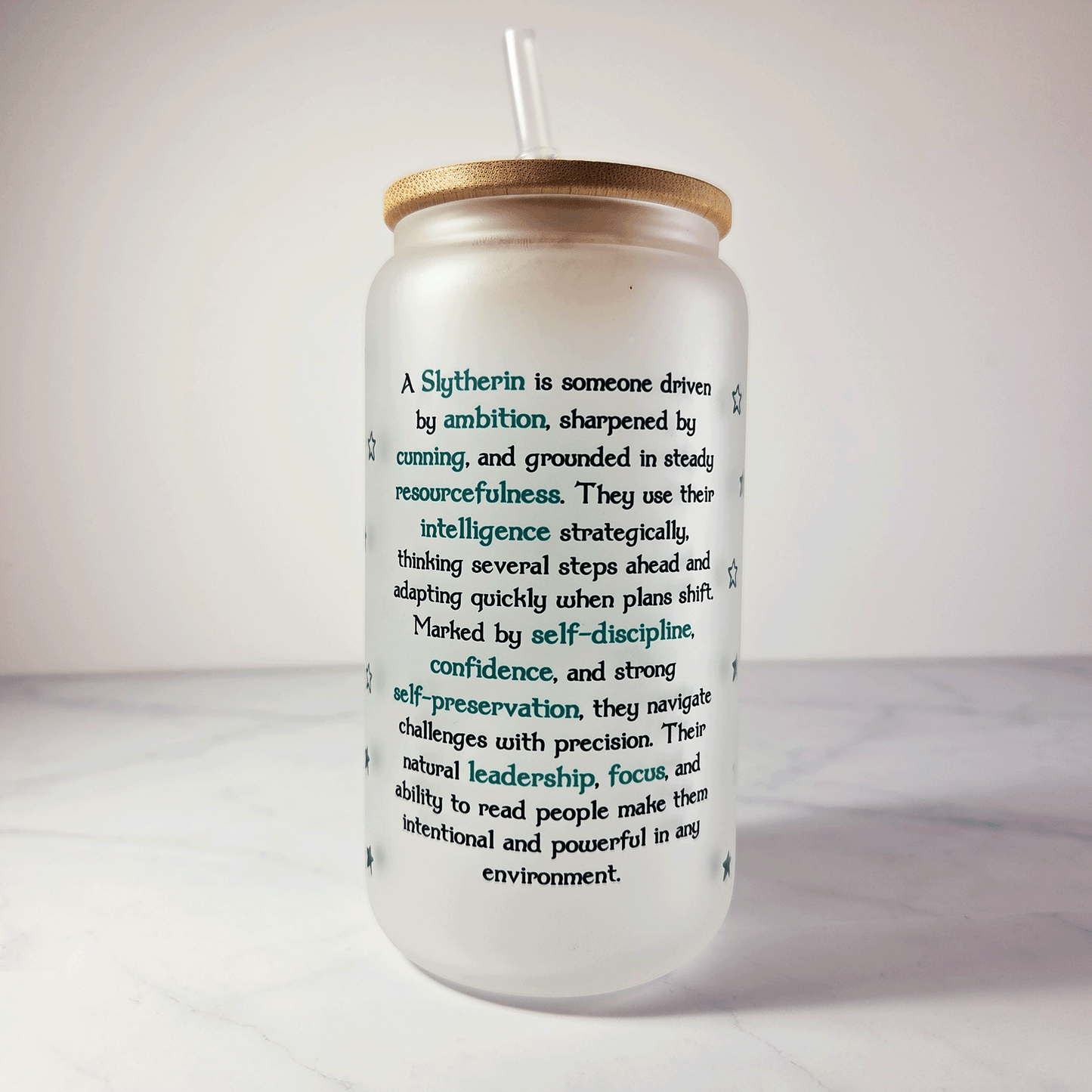 Slytherin Frosted Glass Tumbler with Bamboo Lid & Straw – 500ml (16oz)